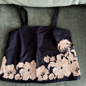Banana Republic Black Camisole with Beige Floral Embroidery